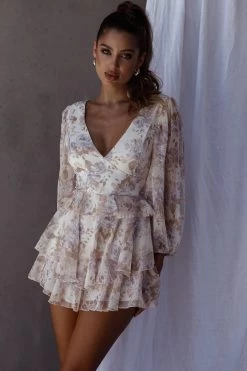 La Nena Frill Trim Flounce Romper Floral Cream 14 La Nena Frill Trim Flounce Romper Floral Cream -Fashion women's clothing SR0140D 20CREAM 7