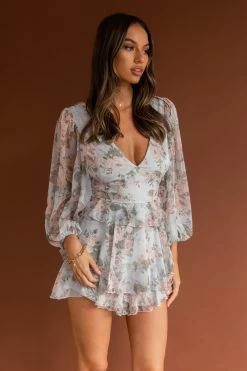 La Nena Frill Trim Flounce Romper Floral Green -Fashion women's clothing SR0140D 20GREEN 6