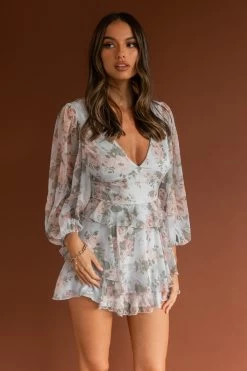 La Nena Frill Trim Flounce Romper Floral Green -Fashion women's clothing SR0140D 20GREEN 7