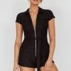California Girl Short Sleeve Waist Tie Romper Black