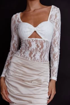 Asteria Long Sleeve Lace Bodysuit White -Fashion women's clothing SR0149B 20WHITE 4