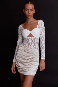 Asteria Long Sleeve Lace Bodysuit White -Fashion women's clothing SR0149B 20WHITE 5