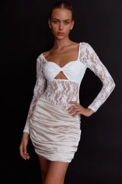 Asteria Long Sleeve Lace Bodysuit White -Fashion women's clothing SR0149B 20WHITE 6