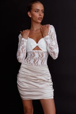 Asteria Long Sleeve Lace Bodysuit White -Fashion women's clothing SR0149B 20WHITE 7