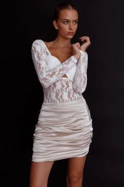 Asteria Long Sleeve Lace Bodysuit White -Fashion women's clothing SR0149B 20WHITE 8