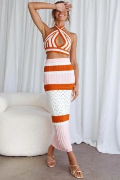 Higher Love Knit Maxi Skirt Striped Orange 12 Higher Love Knit Maxi Skirt Striped Orange -Fashion women's clothing SR0162B S ORANGE 6
