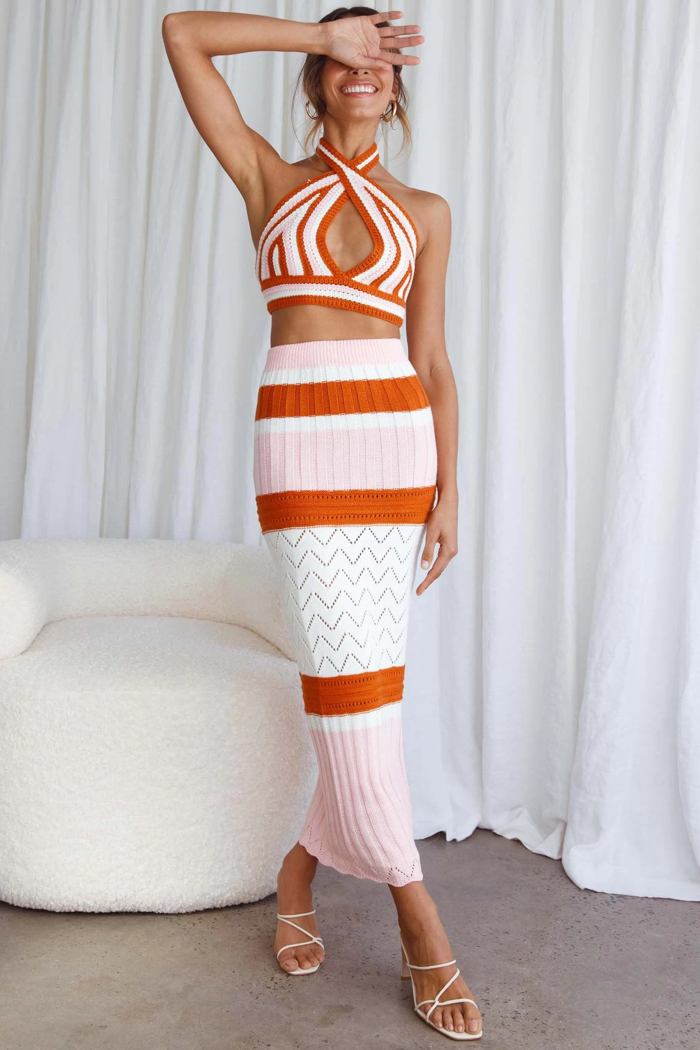 Higher Love Knit Maxi Skirt Striped Orange 6 Higher Love Knit Maxi Skirt Striped Orange - Image 6