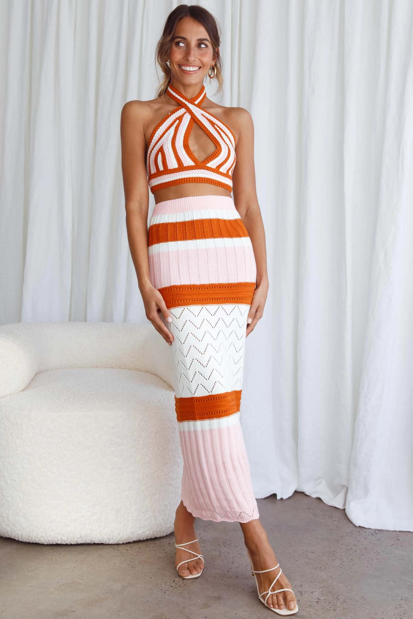Higher Love Knit Maxi Skirt Striped Orange 7 Higher Love Knit Maxi Skirt Striped Orange - Image 7