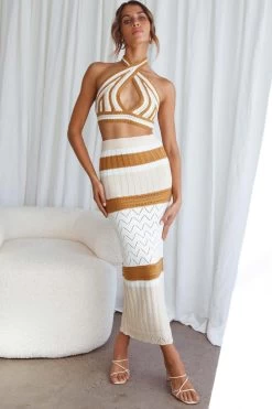 Higher Love Knit Halterneck Crop Top Striped Camel -Fashion women's clothing SR0162B T 20CAMEL 5