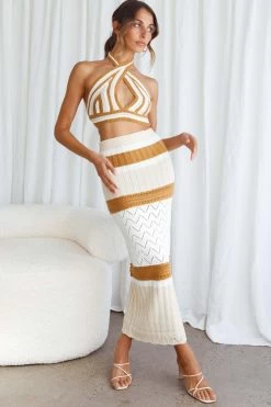 Higher Love Knit Halterneck Crop Top Striped Camel -Fashion women's clothing SR0162B T 20CAMEL 6