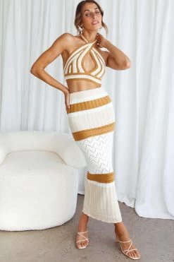 Higher Love Knit Halterneck Crop Top Striped Camel -Fashion women's clothing SR0162B T 20CAMEL 8