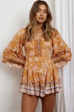 Verbena Lace-Up Bust Romper Floral Brown 10 Verbena Lace-Up Bust Romper Floral Brown -Fashion women's clothing SR0167D 20BROWN 1