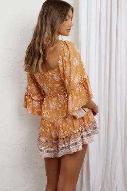 Verbena Lace-Up Bust Romper Floral Brown 11 Verbena Lace-Up Bust Romper Floral Brown -Fashion women's clothing SR0167D 20BROWN 3