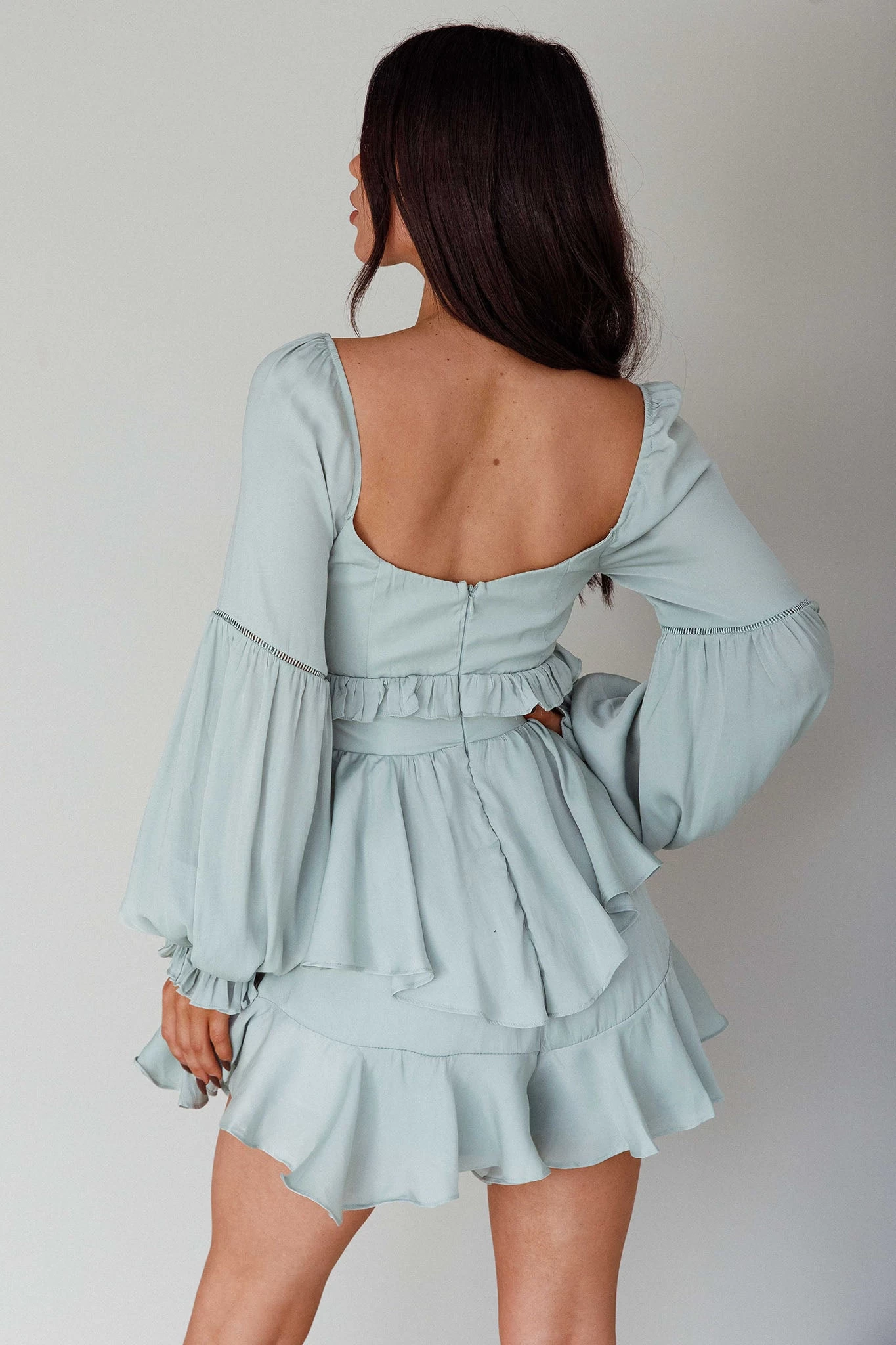 Alabama Long Sleeve Satin Romper Pistachio 2 Alabama Long Sleeve Satin Romper Pistachio - Image 2