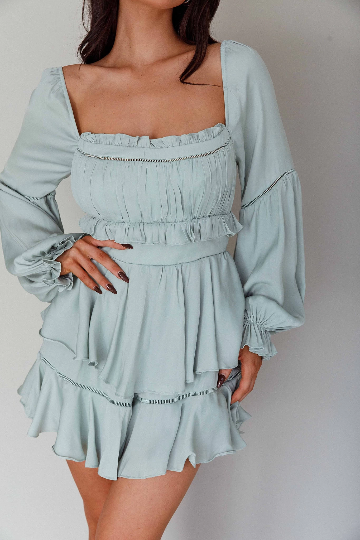 Alabama Long Sleeve Satin Romper Pistachio 4 Alabama Long Sleeve Satin Romper Pistachio - Image 4