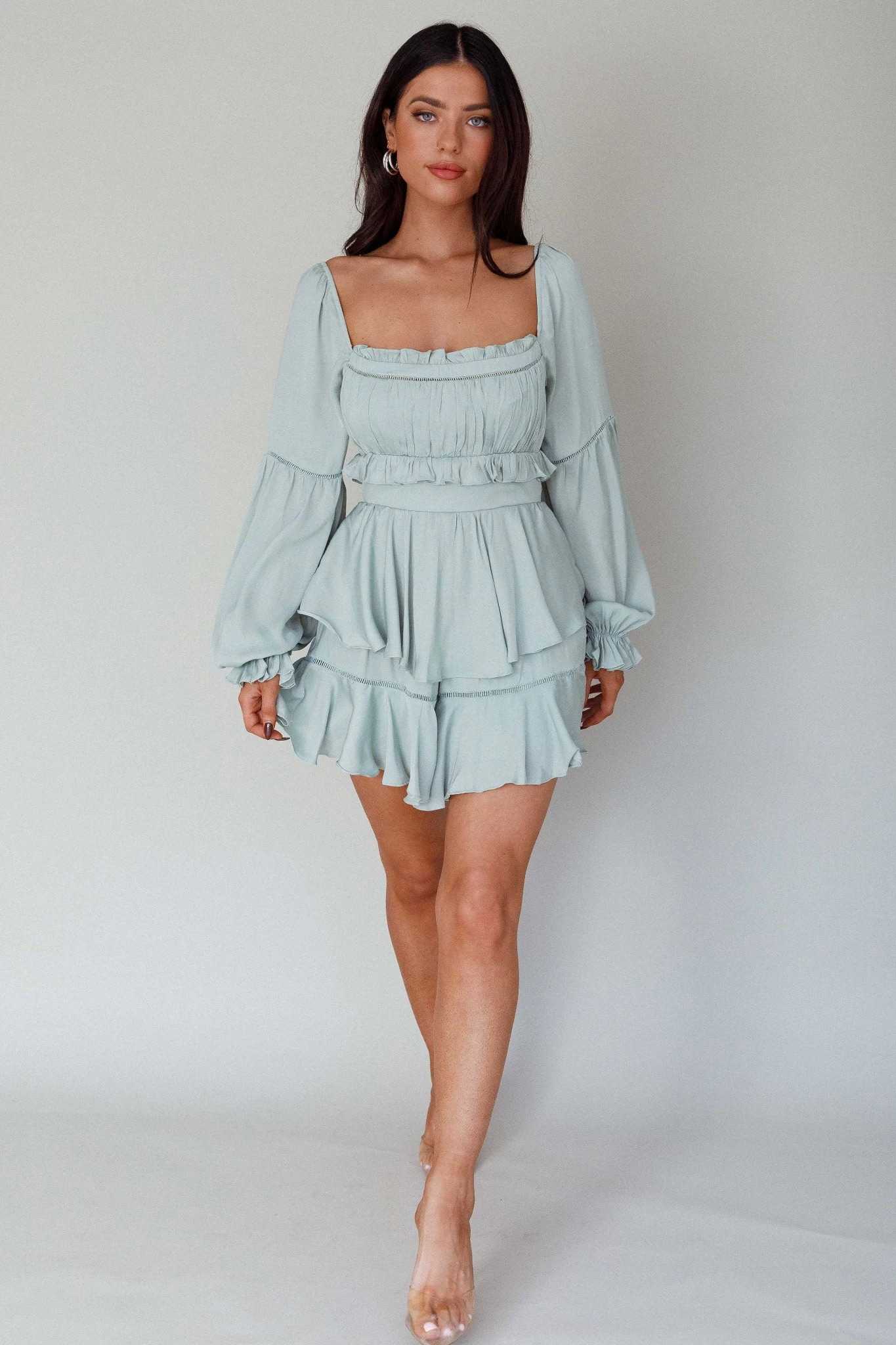 Alabama Long Sleeve Satin Romper Pistachio 7 Alabama Long Sleeve Satin Romper Pistachio - Image 7