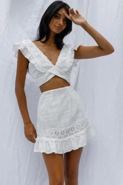 Just Bliss Embroidered Trim Mini Skirt White -Fashion women's clothing SR0218B01 S 20OFF 20WHITE 2