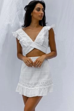 Just Bliss Embroidered Trim Mini Skirt White -Fashion women's clothing SR0218B01 S 20OFF 20WHITE 4