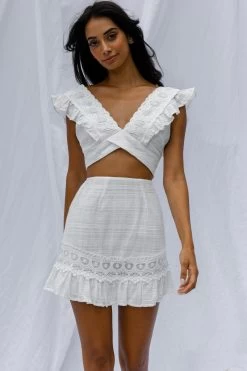 Just Bliss Embroidered Trim Mini Skirt White -Fashion women's clothing SR0218B01 S 20OFF 20WHITE 8
