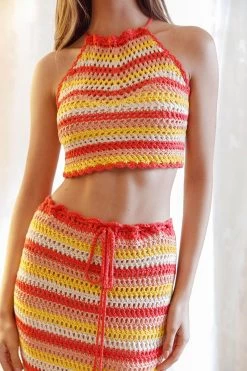 Soul Sister Tied Back Crochet Crop Top Red -Fashion women's clothing SR0221J02 T 20RED 4