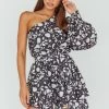 Summer Lover One-Shoulder Romper Floral Black