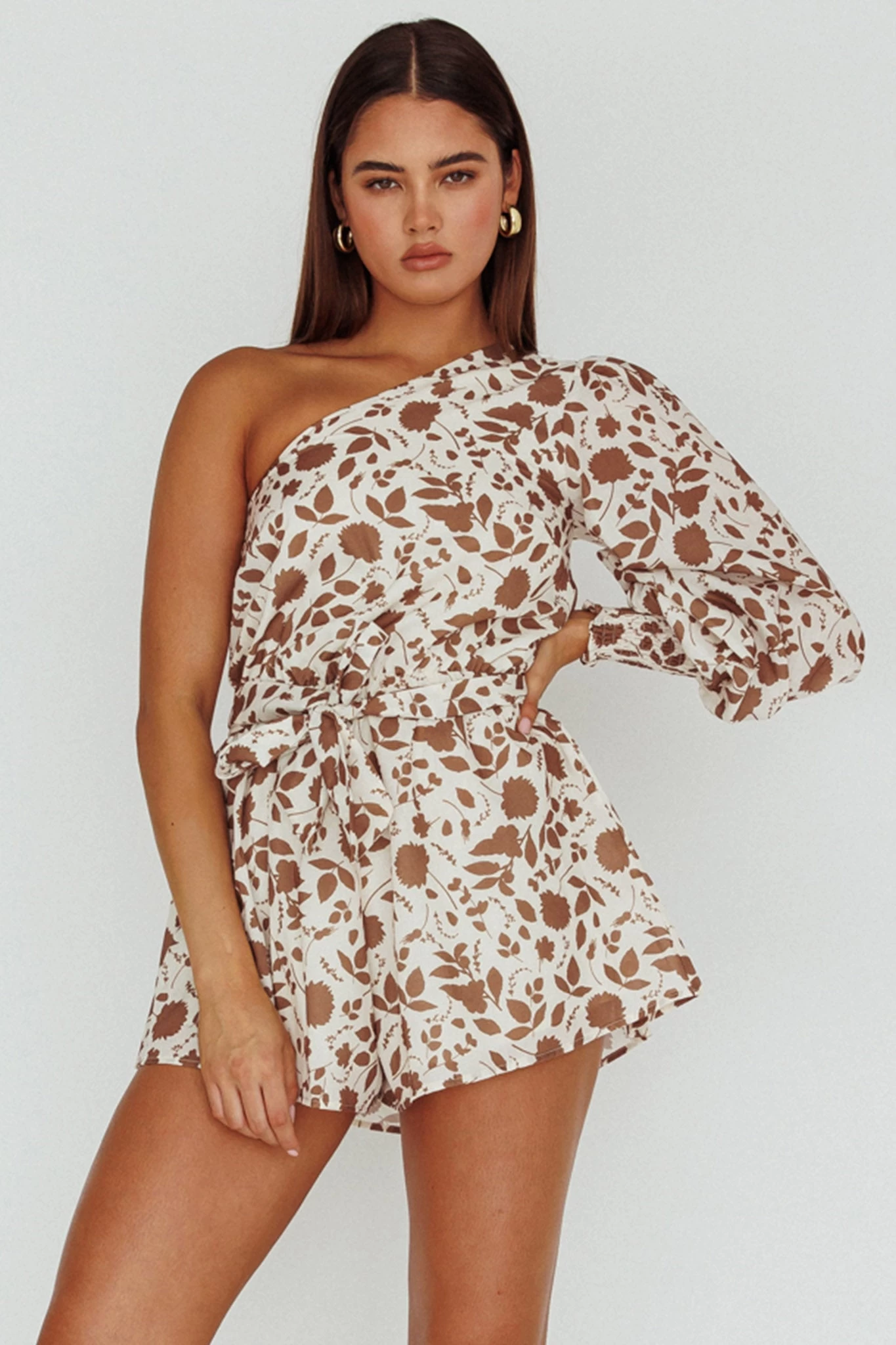 Summer Lover One-Shoulder Romper Floral Brown 1 Summer Lover One-Shoulder Romper Floral Brown