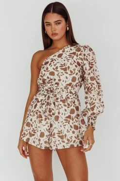 Summer Lover One-Shoulder Romper Floral Brown 10 Summer Lover One-Shoulder Romper Floral Brown -Fashion women's clothing SR0255J09 20BROWN 5