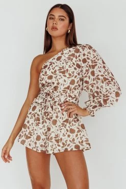 Summer Lover One-Shoulder Romper Floral Brown 11 Summer Lover One-Shoulder Romper Floral Brown -Fashion women's clothing SR0255J09 20BROWN 6
