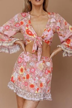 Island Girl Frill Hem Mini Skirt Floral Pink -Fashion women's clothing SR0263J SPINK 4