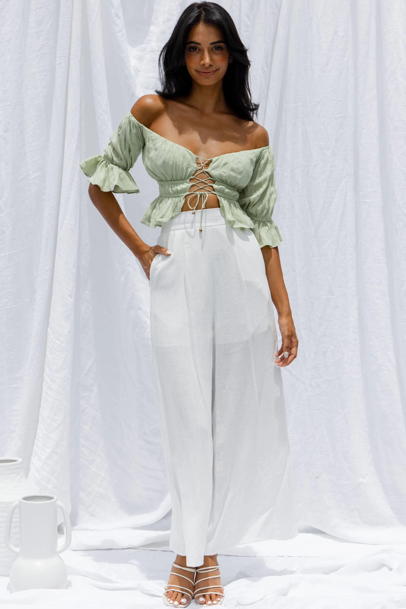 La Romana High Waisted Wide Leg Pants White 3 La Romana High Waisted Wide Leg Pants White - Image 3