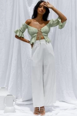 La Romana High Waisted Wide Leg Pants White 10 La Romana High Waisted Wide Leg Pants White -Fashion women's clothing SR0280B 20WHITE 5