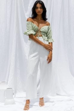 La Romana High Waisted Wide Leg Pants White 11 La Romana High Waisted Wide Leg Pants White -Fashion women's clothing SR0280B 20WHITE 6