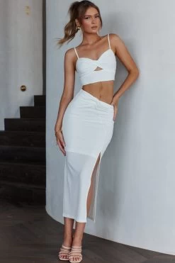 One Night Only Twist Waist Split Midi Skirt White -Fashion women's clothing SR0287B S 20WHITE 5