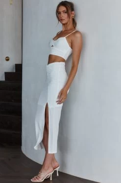 One Night Only Twist Waist Split Midi Skirt White -Fashion women's clothing SR0287B S 20WHITE 6