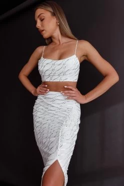 Maree Pleated Bust Crop Top White -Fashion women's clothing SR0517D T 20WHITE 9