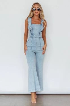 Nola Flared Ruffle Jumpsuit Blue -Fashion women's clothing SR0540D 20BLUE 5