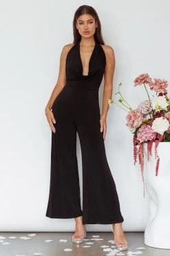 Emanuella Halterneck Split Jumpsuit Black