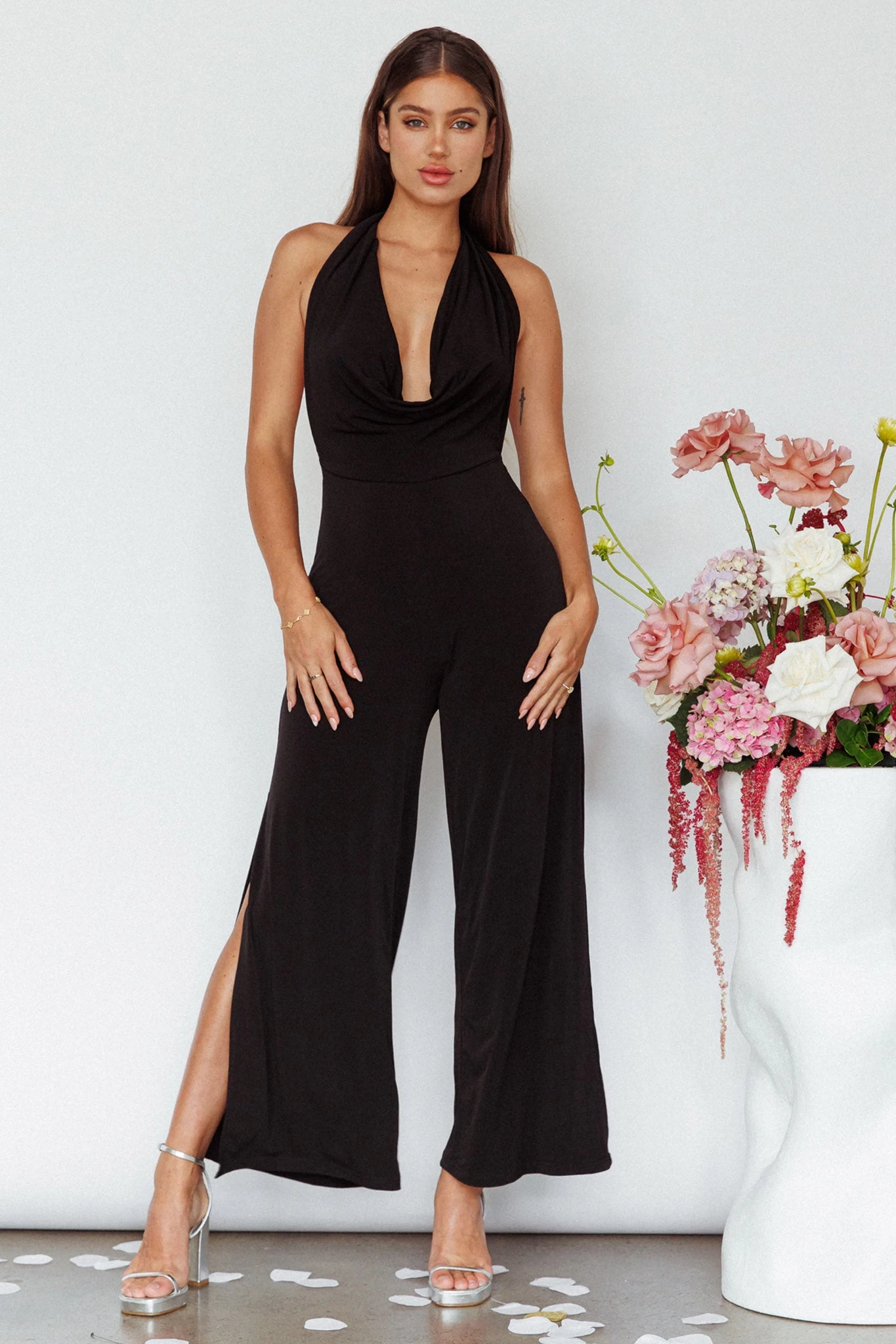 Emanuella Halterneck Split Jumpsuit Black 3 Emanuella Halterneck Split Jumpsuit Black - Image 3