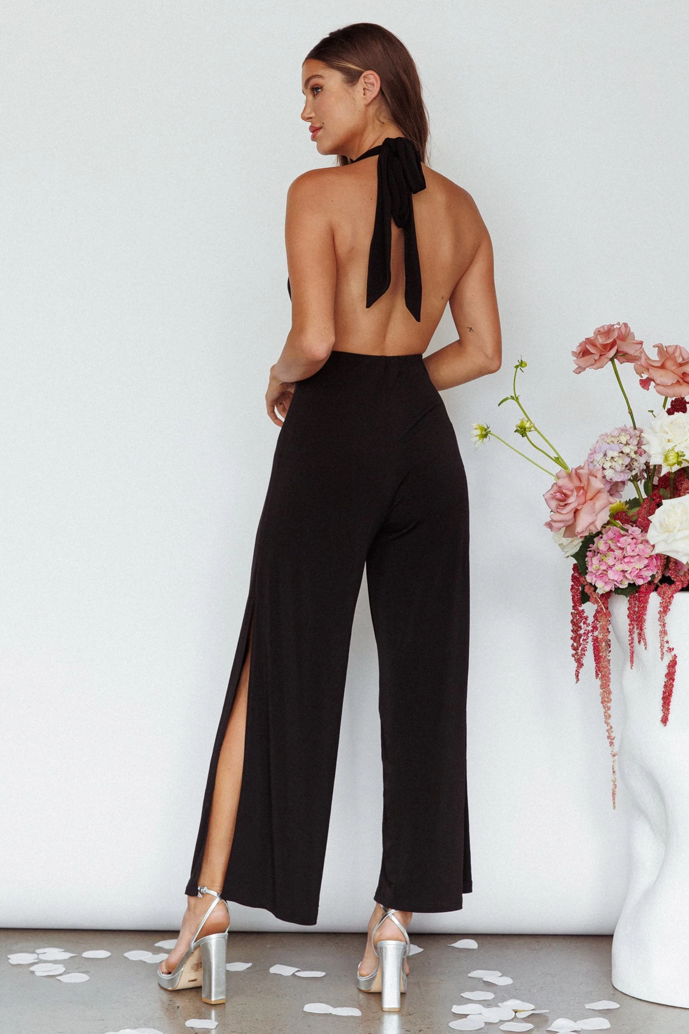 Emanuella Halterneck Split Jumpsuit Black 2 Emanuella Halterneck Split Jumpsuit Black - Image 2