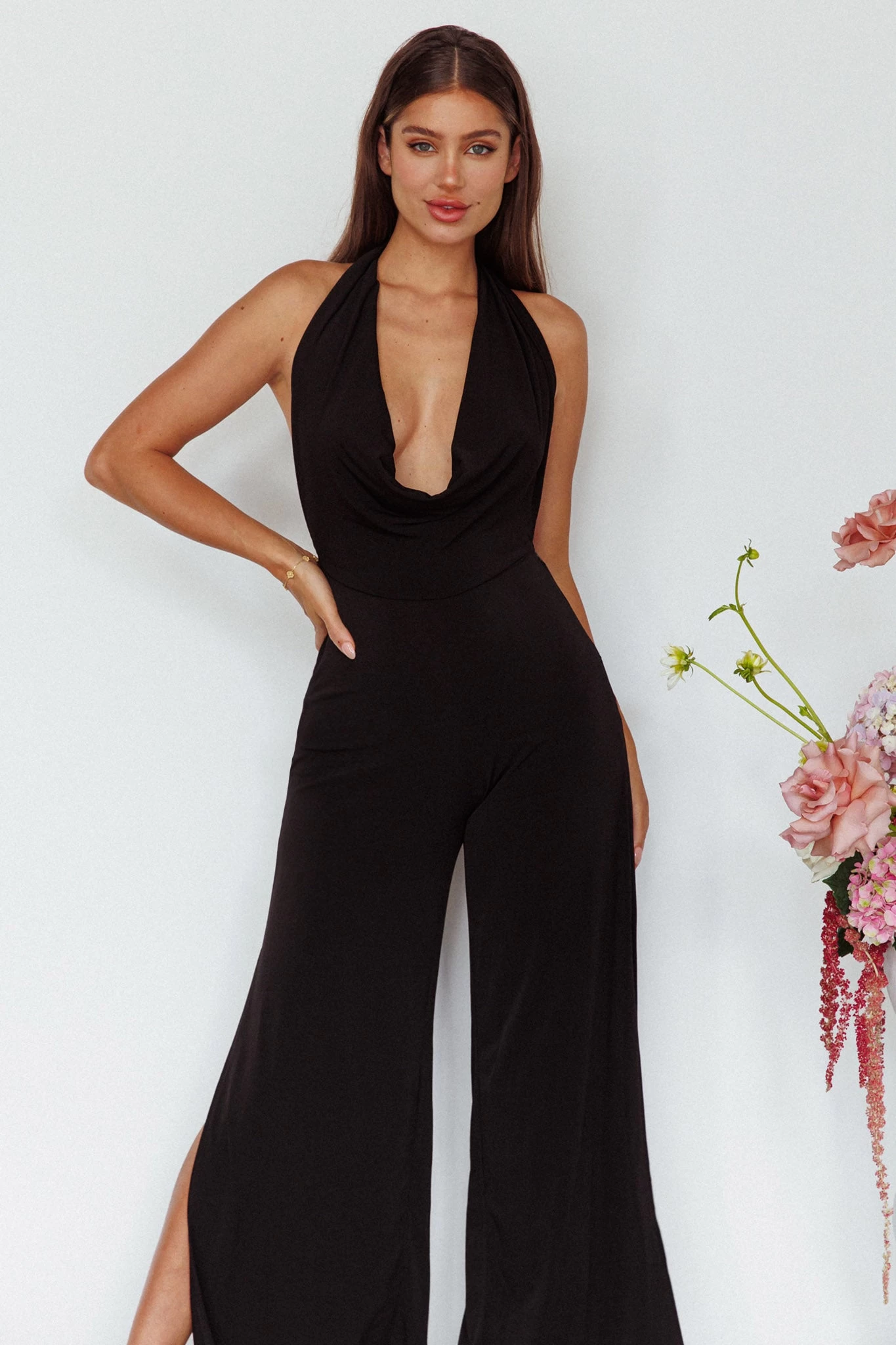Emanuella Halterneck Split Jumpsuit Black 4 Emanuella Halterneck Split Jumpsuit Black - Image 4