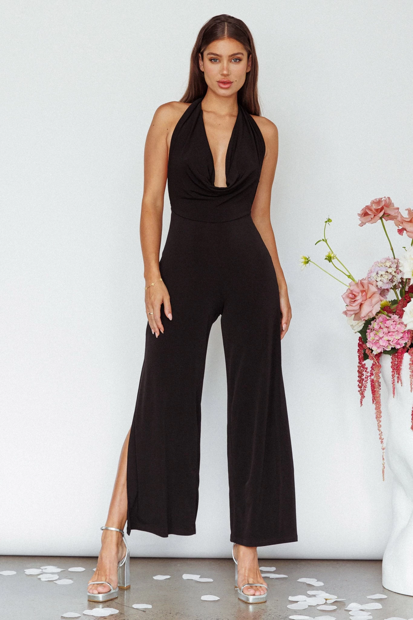 Emanuella Halterneck Split Jumpsuit Black 5 Emanuella Halterneck Split Jumpsuit Black - Image 5