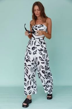 Randi Wide Leg Pants Leaf Print Black 10 Randi Wide Leg Pants Leaf Print Black -Fashion women's clothing SR0556J P 20BLACK 2