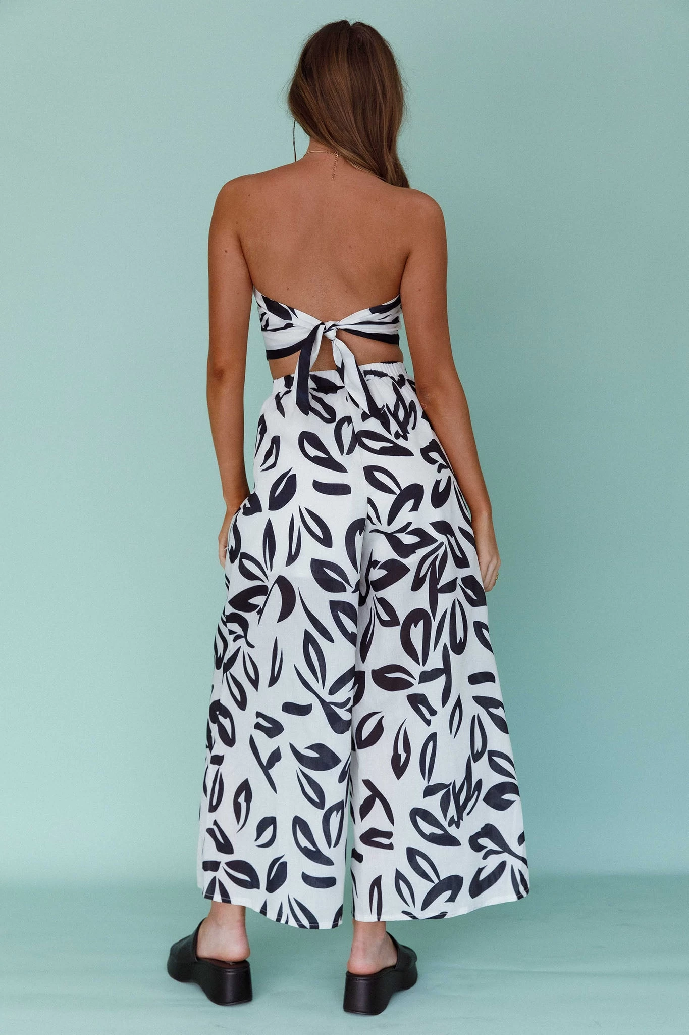 Randi Wide Leg Pants Leaf Print Black 2 Randi Wide Leg Pants Leaf Print Black - Image 2