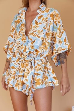 Daytona Beach Button-Up Romper Floral Blue -Fashion women's clothing SR0663J01 20BLUE 4