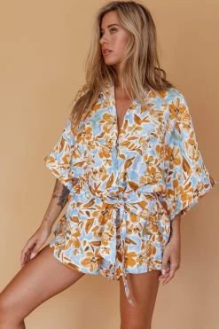Daytona Beach Button-Up Romper Floral Blue -Fashion women's clothing SR0663J01 20BLUE 5