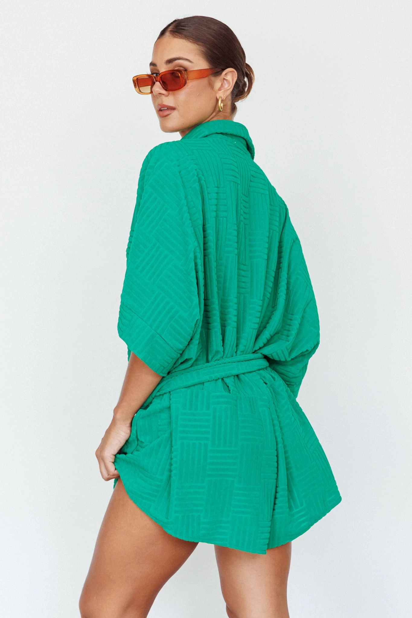 Daytona Beach Button-Up Romper Textured Green 2 Daytona Beach Button-Up Romper Textured Green - Image 2