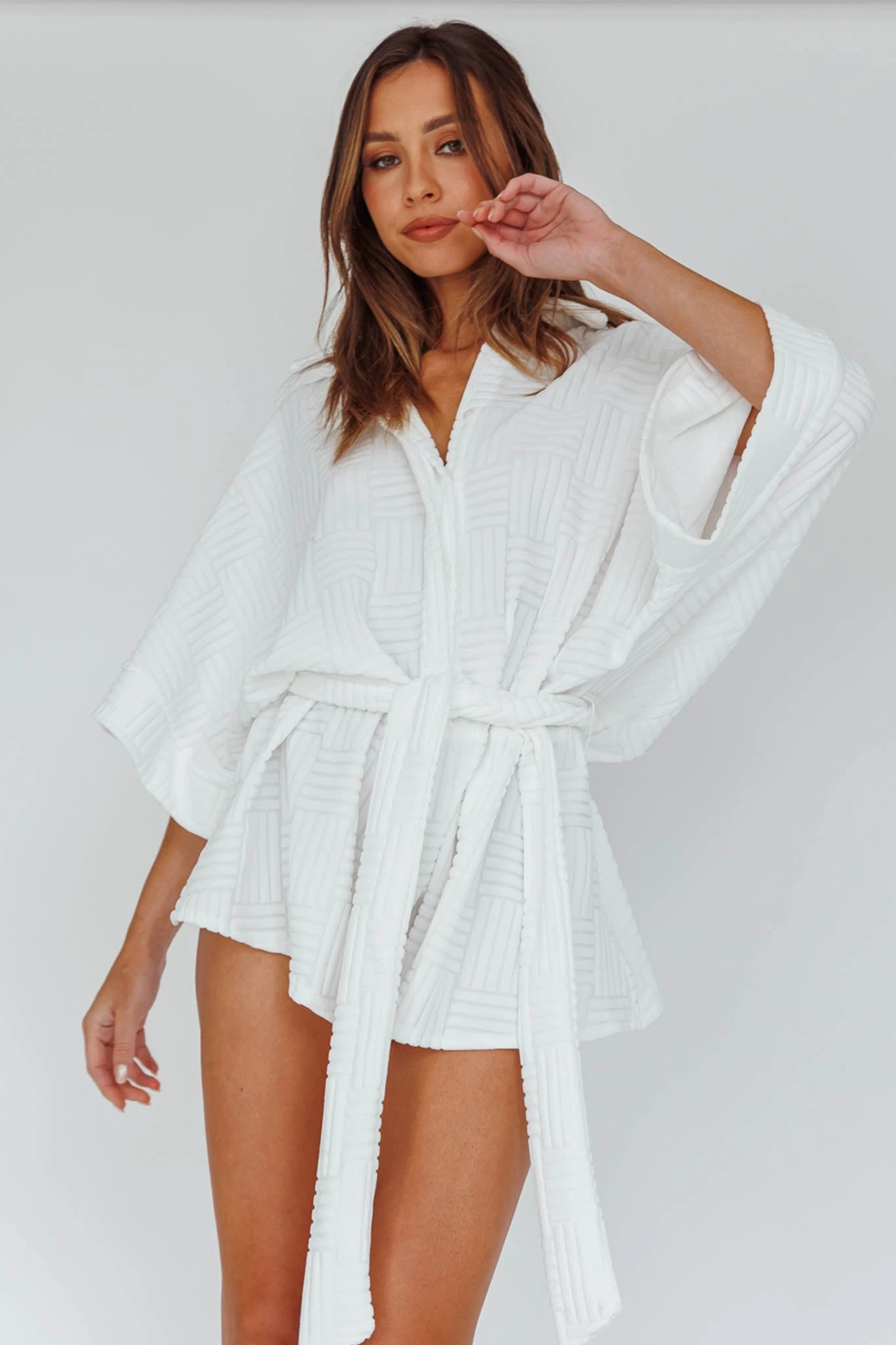 Daytona Beach Button-Up Romper Textured White 1 Daytona Beach Button-Up Romper Textured White