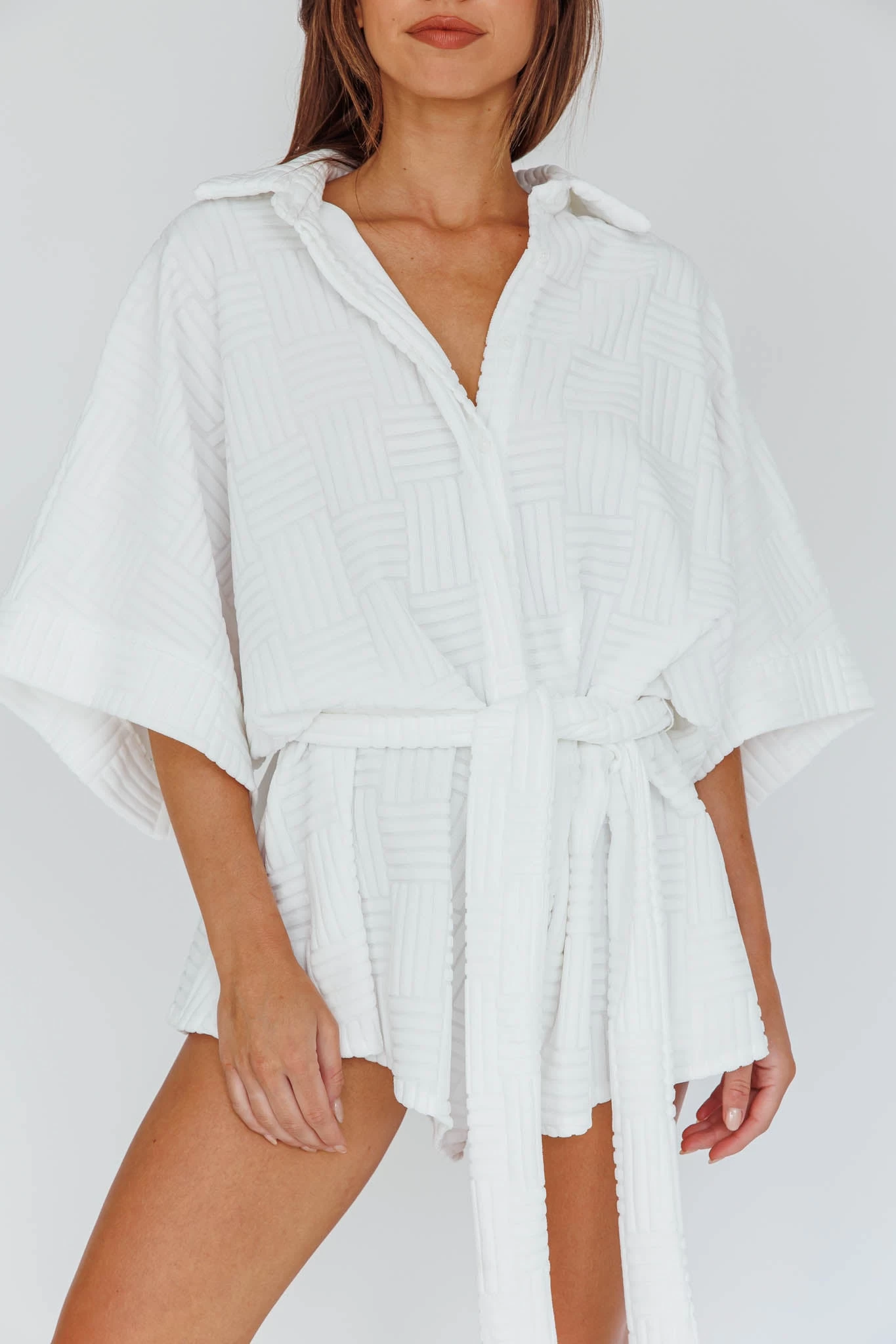 Daytona Beach Button-Up Romper Textured White 4 Daytona Beach Button-Up Romper Textured White - Image 4