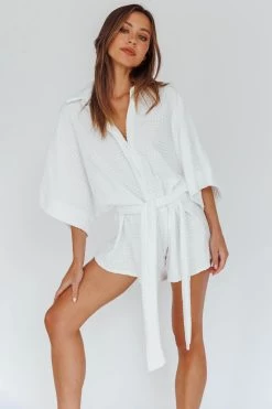 Daytona Beach Button-Up Romper Textured White 14 Daytona Beach Button-Up Romper Textured White -Fashion women's clothing SR0663J03 20WHITE 7