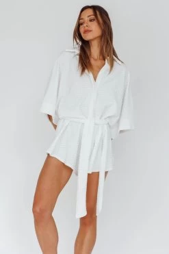 Daytona Beach Button-Up Romper Textured White 15 Daytona Beach Button-Up Romper Textured White -Fashion women's clothing SR0663J03 20WHITE 8
